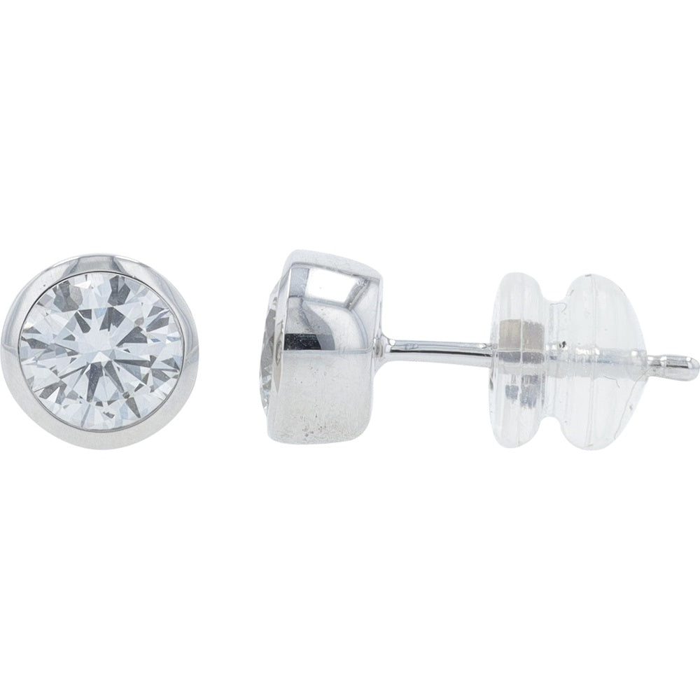 14K White Gold Bezel Set Round Lab Grown Diamond Stud Earrings - 1.25 Carat Total Diamond Weight