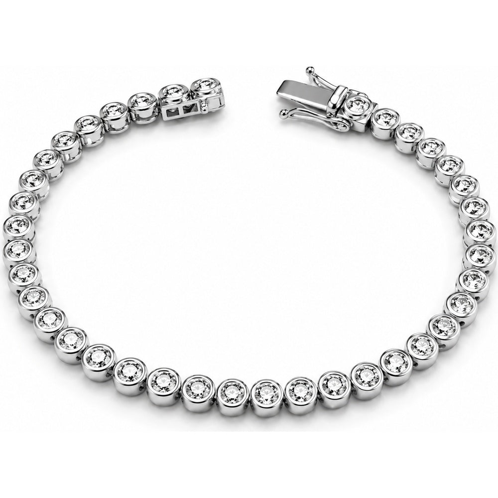14K White Gold Bezel Set Round Lab Grown Diamond Tennis Bracelet - 5.45 Carat Total Diamond Weight by Auriventus