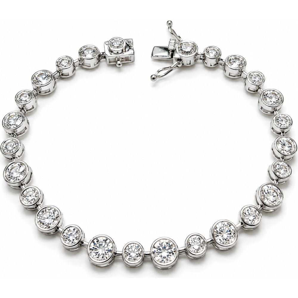 14K White Gold Bezel Set Round Lab Grown Diamond Tennis Bracelet - 7.65 Carat Total Diamond Weight by Auriventus