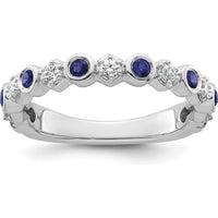 14K White Gold Bezel-Set Sapphire and Diamond Band - 0.65 Carat Total Gemstone Weight by 0