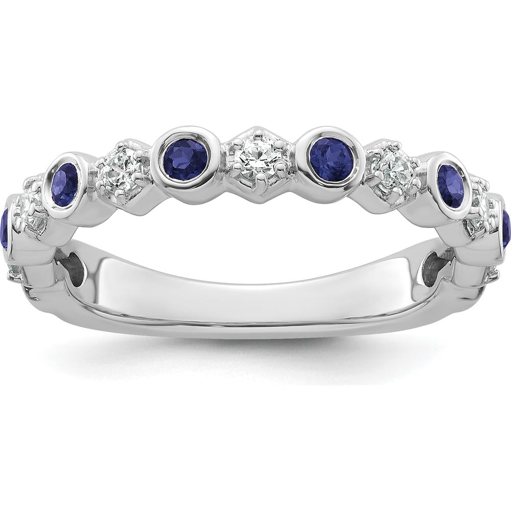 14K White Gold Bezel-Set Sapphire and Diamond Band - 0.65 Carat Total Gemstone Weight by 0