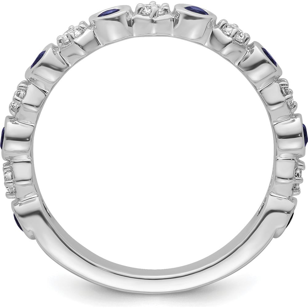 14K White Gold Bezel-Set Sapphire and Diamond Band - 0.65 Carat Total Gemstone Weight by 0