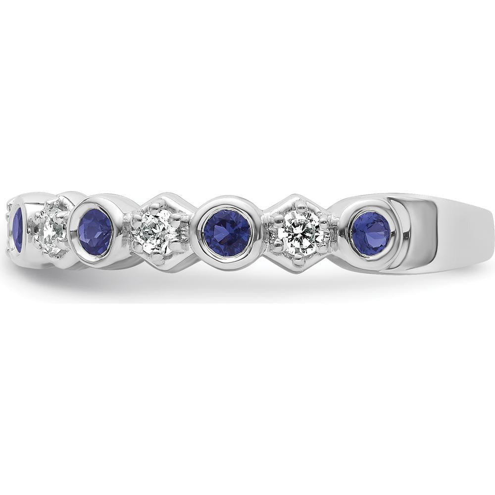 14K White Gold Bezel-Set Sapphire and Diamond Band - 0.65 Carat Total Gemstone Weight by 0