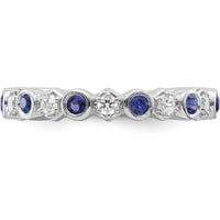 14K White Gold Bezel-Set Sapphire and Diamond Band - 0.65 Carat Total Gemstone Weight by 0