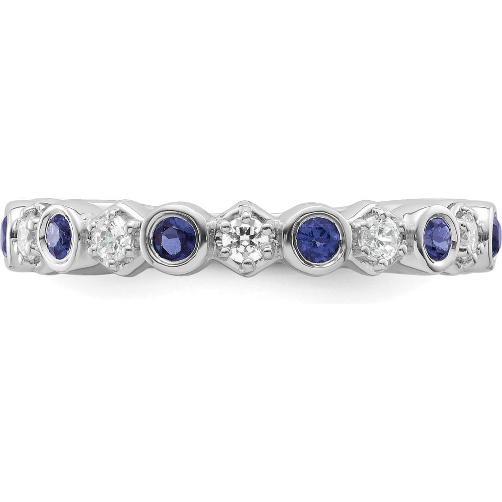 14K White Gold Bezel-Set Sapphire and Diamond Band - 0.65 Carat Total Gemstone Weight by 0