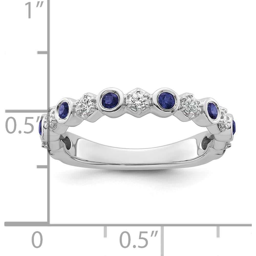 14K White Gold Bezel-Set Sapphire and Diamond Band - 0.65 Carat Total Gemstone Weight by 0