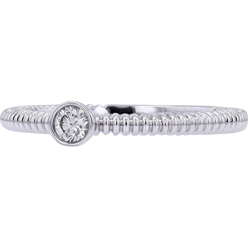14K White Gold Bezel Set Solitaire Diamond Ring - 0.10 Carats Diamond Weight
