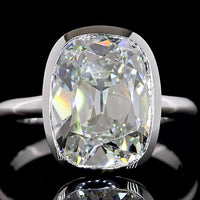 14K White Gold Bezel Set Solitaire Ring with 5.12 Carats Antique Cushion Cut Lab Diamond - E-F Color VS1 Clarity - Covaloro Fine Jewelry