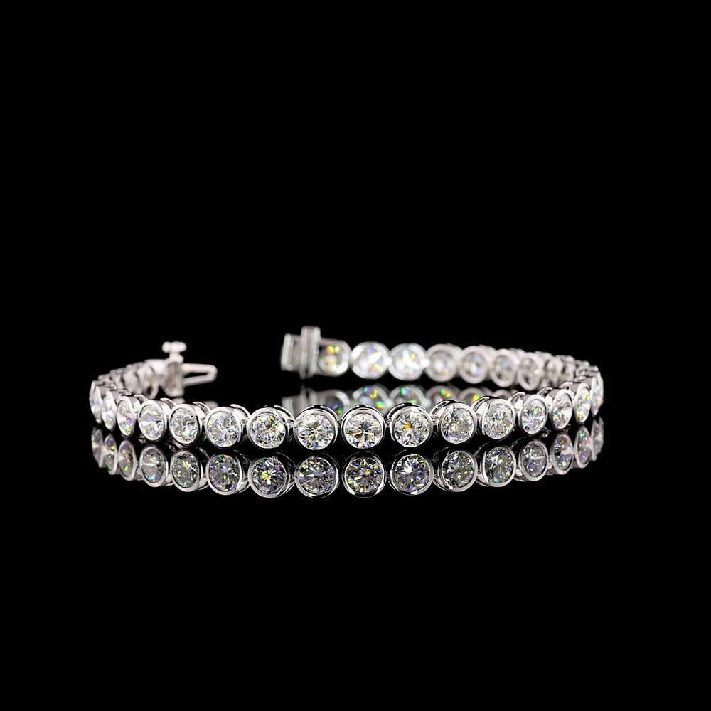 14K White Gold Bezel Set Tennis Bracelet with 33 Round Lab Diamonds - 10.17 Carat Total Weight (E-F Color, VS2 Clarity) - Covaloro Fine Jewelry