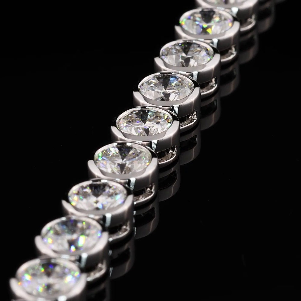 14K White Gold Bezel Set Tennis Bracelet with 33 Round Lab Diamonds - 10.17 Carat Total Weight (E-F Color, VS2 Clarity) - Covaloro Fine Jewelry