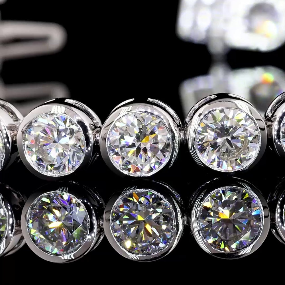 14K White Gold Bezel Set Tennis Bracelet with 33 Round Lab Diamonds - 10.17 Carat Total Weight (E-F Color, VS2 Clarity) - Covaloro Fine Jewelry