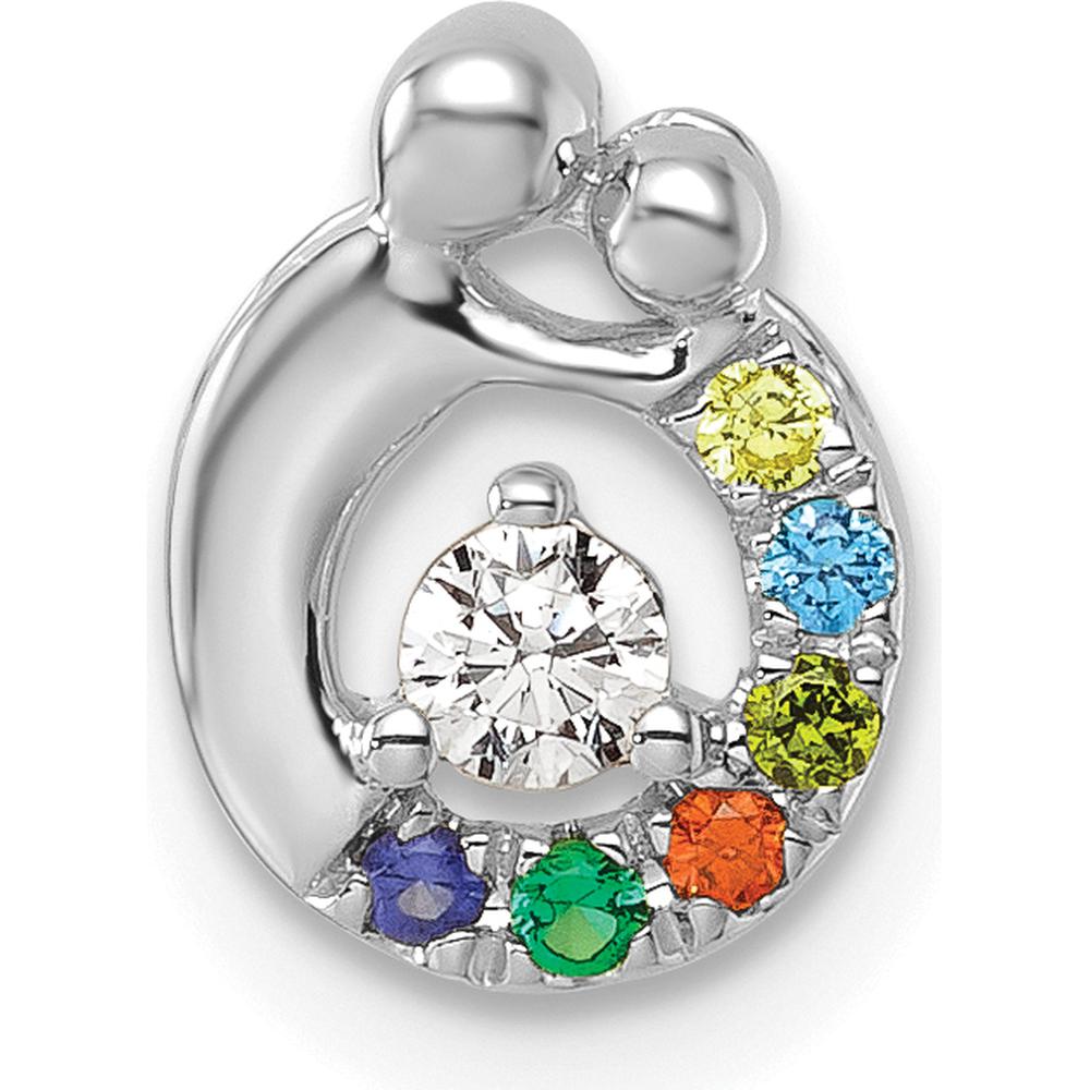 14K White Gold Birthstone and Diamond Mother/Child Chain Slide Pendant - Personalized Family Pendant by Oro Pregiato