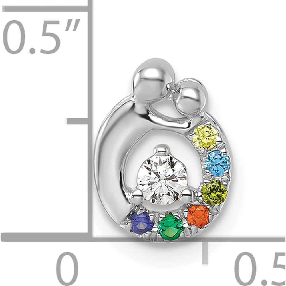 14K White Gold Birthstone and Diamond Mother/Child Chain Slide Pendant - Personalized Family Pendant by Oro Pregiato