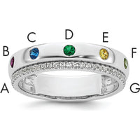 14K White Gold Birthstone and Diamond Mother's Ring Semi-Mount with 7 Stones and Milgrain Detailing by Oro Pregiato