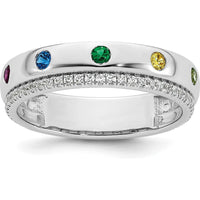 14K White Gold Birthstone and Diamond Mother's Ring Semi-Mount with 7 Stones and Milgrain Detailing by Oro Pregiato