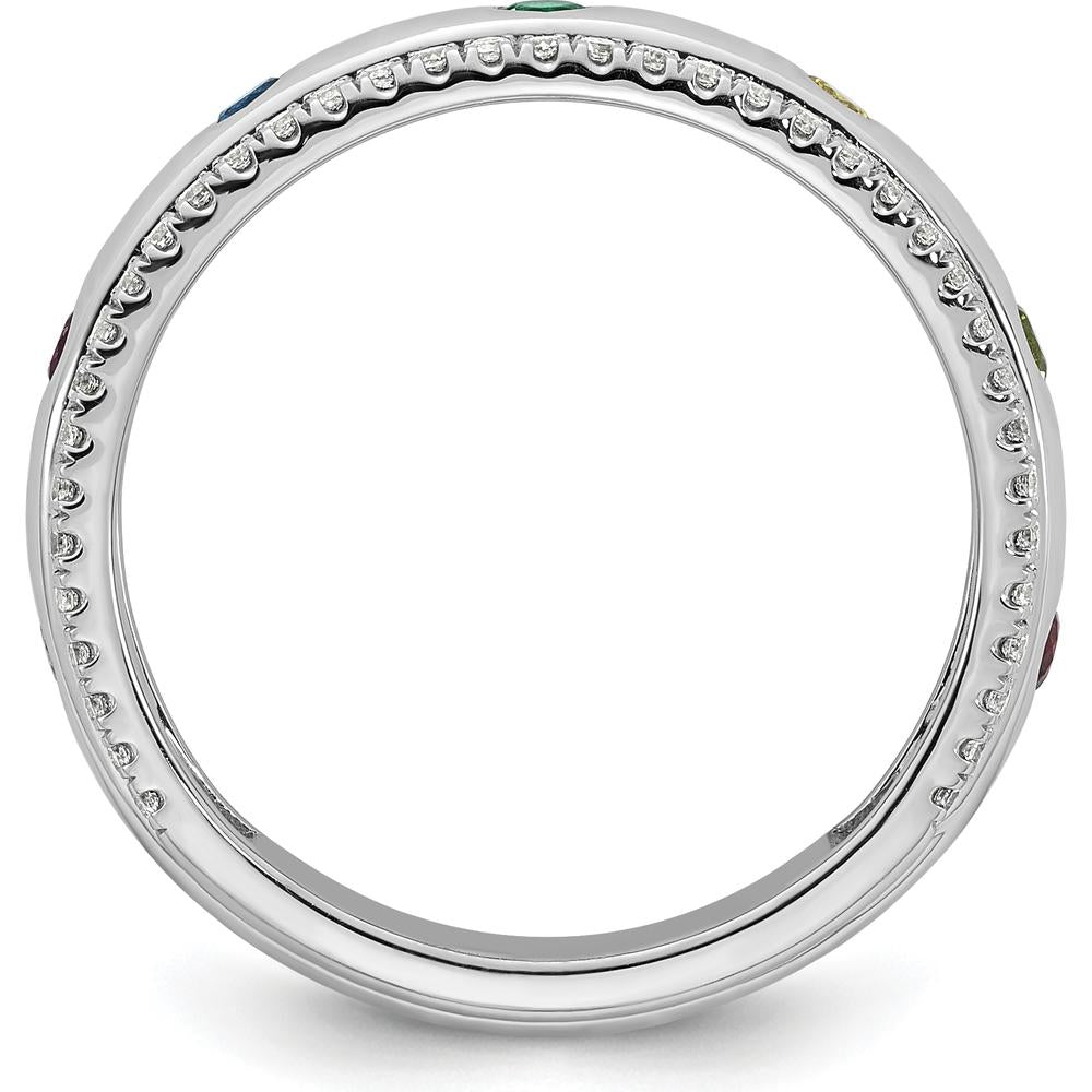 14K White Gold Birthstone and Diamond Mother's Ring Semi-Mount with 7 Stones and Milgrain Detailing by Oro Pregiato