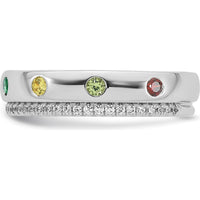 14K White Gold Birthstone and Diamond Mother's Ring Semi-Mount with 7 Stones and Milgrain Detailing by Oro Pregiato