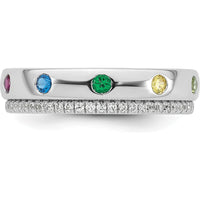 14K White Gold Birthstone and Diamond Mother's Ring Semi-Mount with 7 Stones and Milgrain Detailing by Oro Pregiato