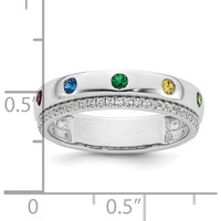 14K White Gold Birthstone and Diamond Mother's Ring Semi-Mount with 7 Stones and Milgrain Detailing by Oro Pregiato