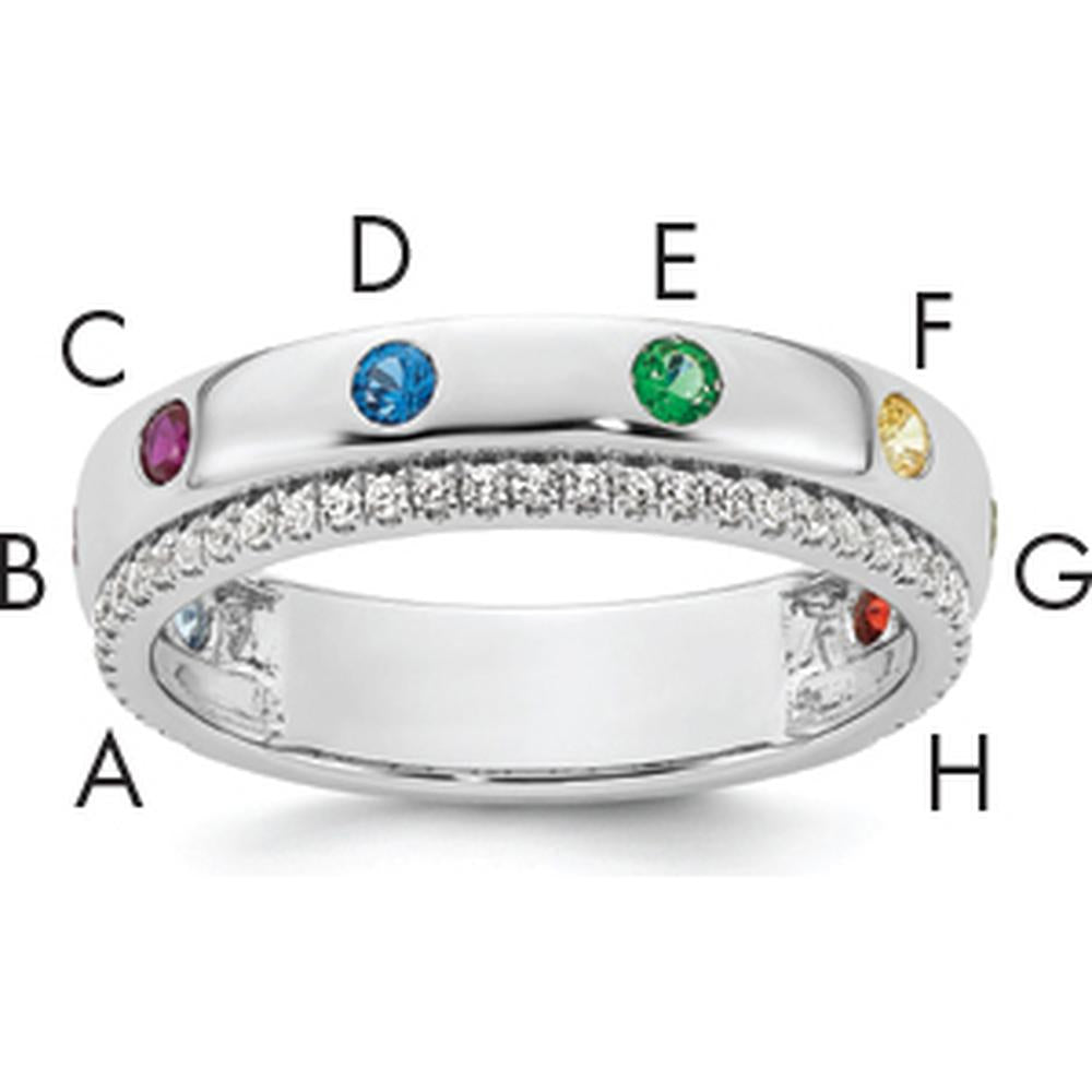 14K White Gold Birthstone and Diamond Mother's Ring Semi-mount with Milgrain Detailing by Oro Pregiato