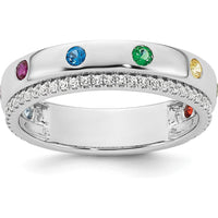 14K White Gold Birthstone and Diamond Mother's Ring Semi-mount with Milgrain Detailing by Oro Pregiato
