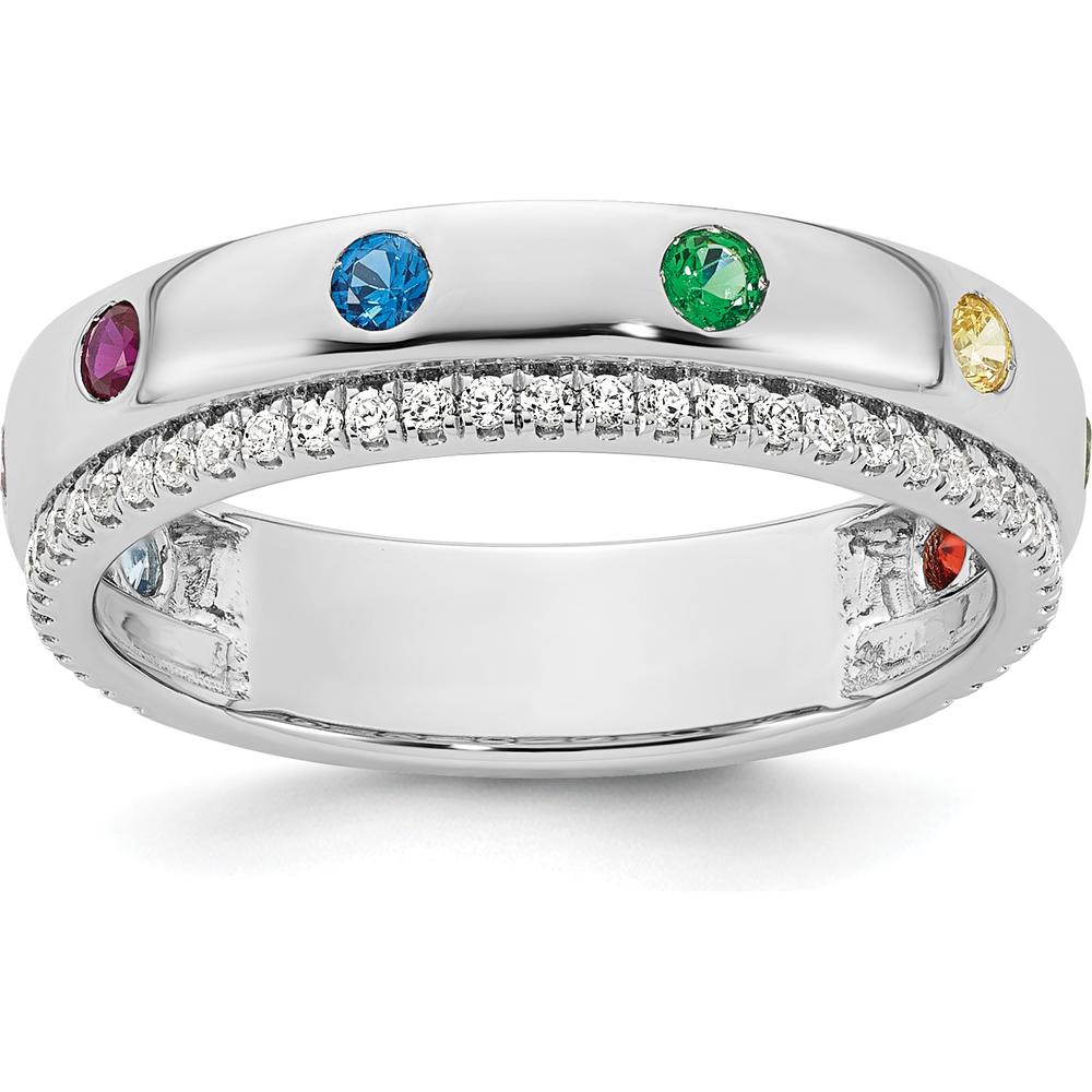 14K White Gold Birthstone and Diamond Mother's Ring Semi-mount with Milgrain Detailing by Oro Pregiato