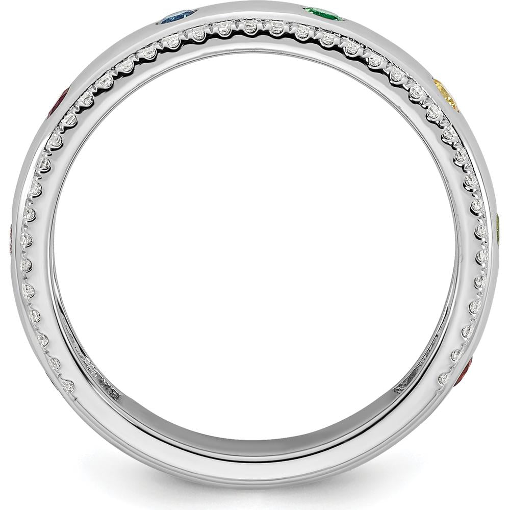 14K White Gold Birthstone and Diamond Mother's Ring Semi-mount with Milgrain Detailing by Oro Pregiato