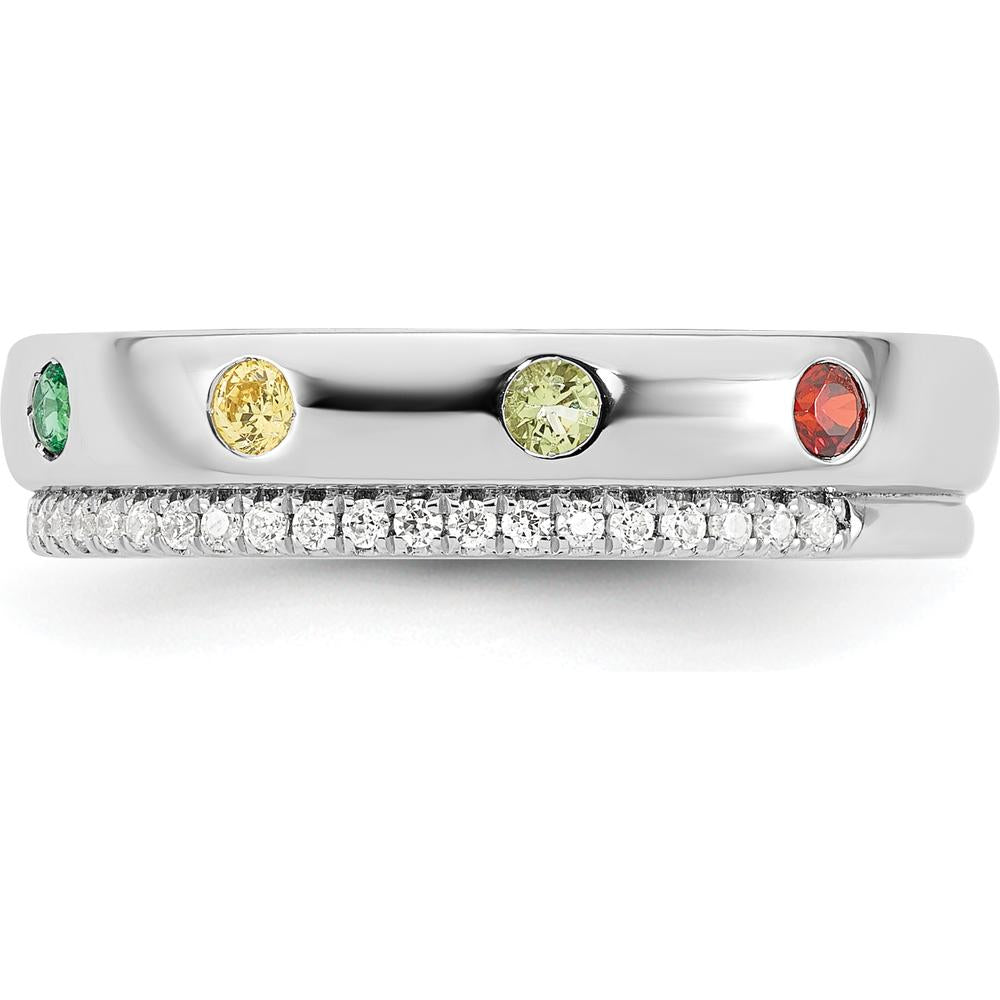 14K White Gold Birthstone and Diamond Mother's Ring Semi-mount with Milgrain Detailing by Oro Pregiato