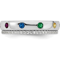 14K White Gold Birthstone and Diamond Mother's Ring Semi-mount with Milgrain Detailing by Oro Pregiato