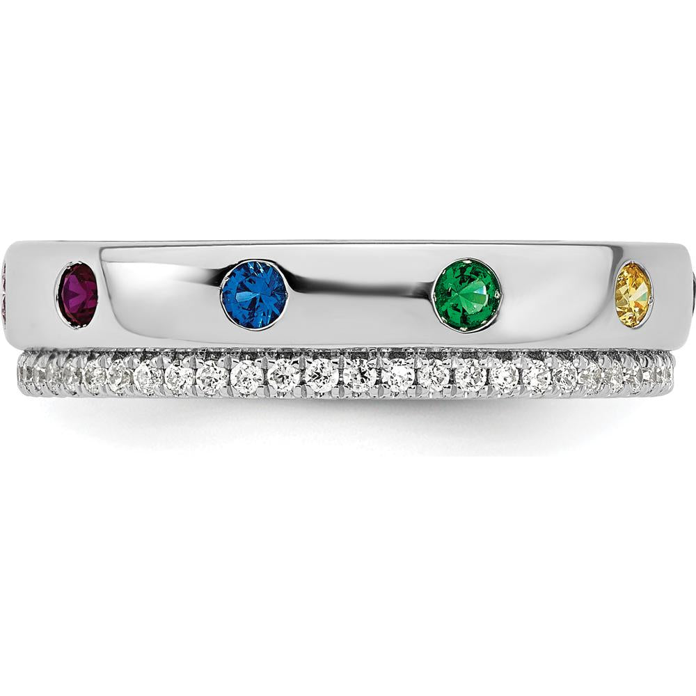 14K White Gold Birthstone and Diamond Mother's Ring Semi-mount with Milgrain Detailing by Oro Pregiato