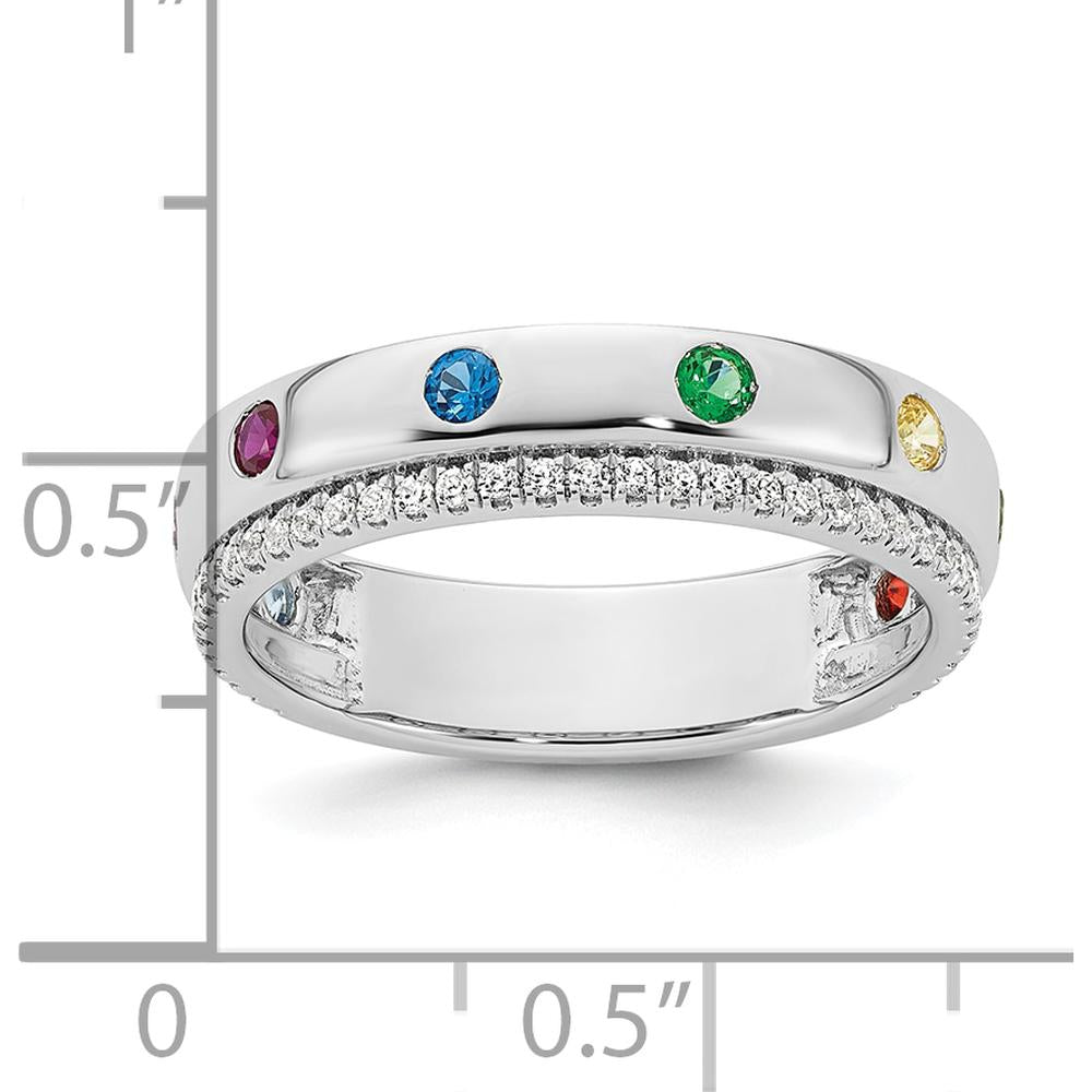14K White Gold Birthstone and Diamond Mother's Ring Semi-mount with Milgrain Detailing by Oro Pregiato