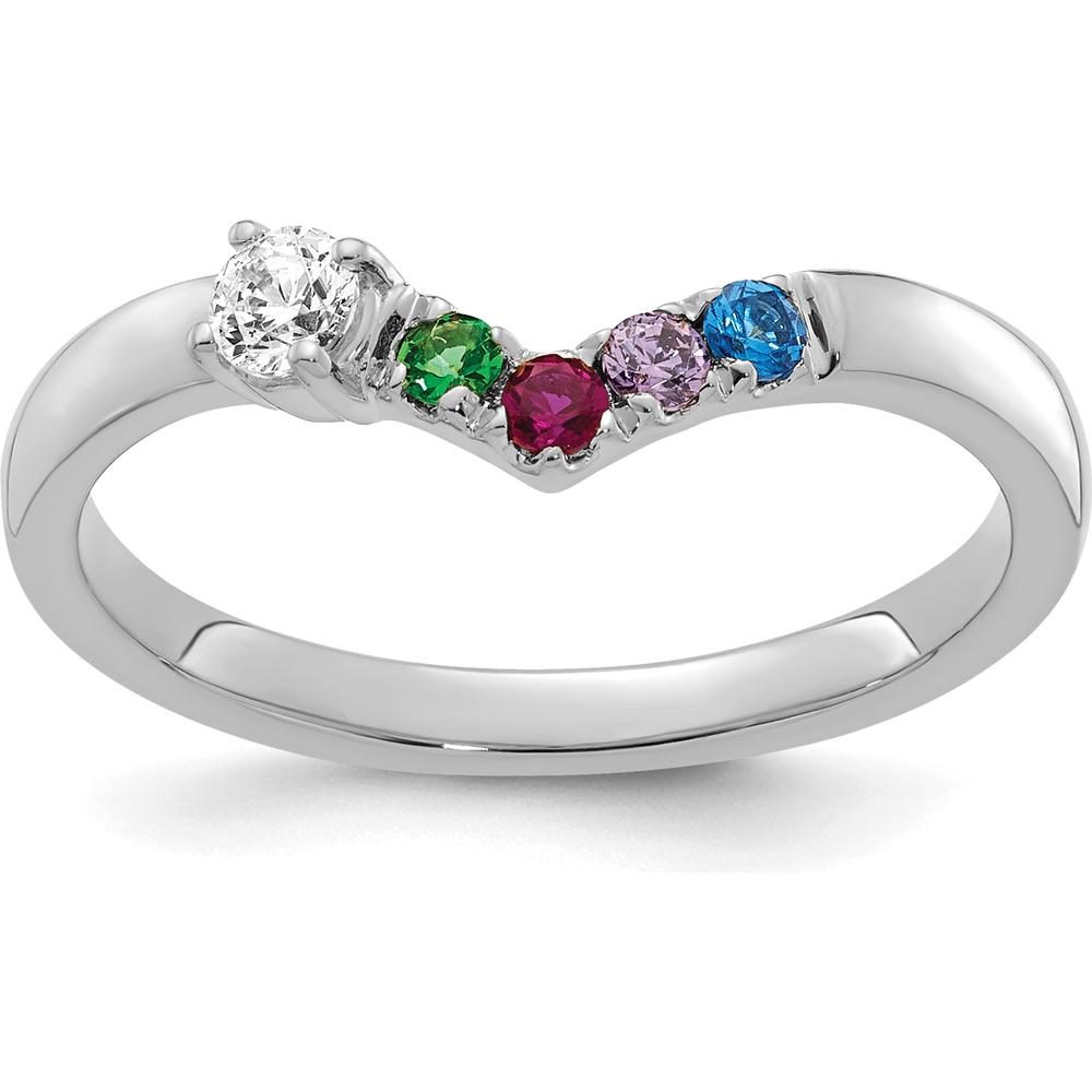 14K White Gold Birthstone & Diamond Ring with 5-Prong Set Stones - 0.50 Carat Total Diamond Weight by Oro Pregiato
