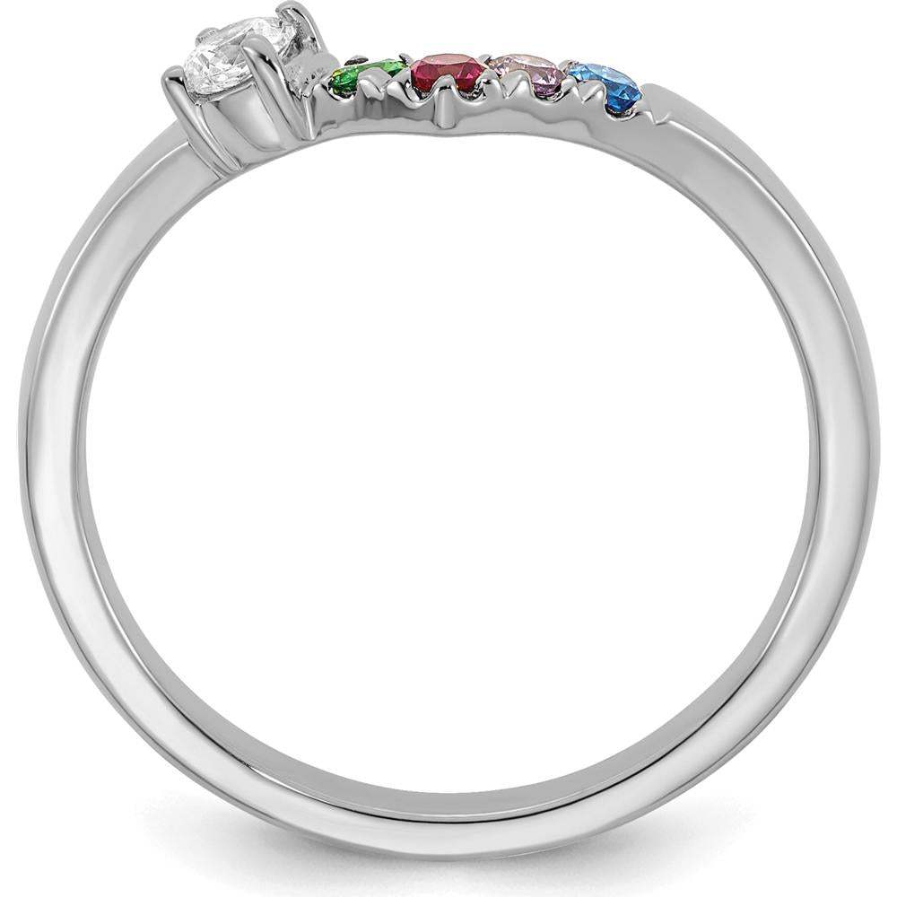 14K White Gold Birthstone & Diamond Ring with 5-Prong Set Stones - 0.50 Carat Total Diamond Weight by Oro Pregiato