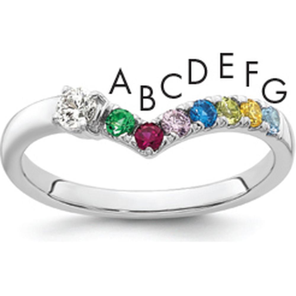 14K White Gold Birthstone and Diamond Semi-Mount Ring with 7 Vibrant Stones and Center Diamond - Customizable Design by Oro Pregiato