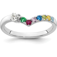 14K White Gold Birthstone and Diamond Semi-Mount Ring with 7 Vibrant Stones and Center Diamond - Customizable Design by Oro Pregiato