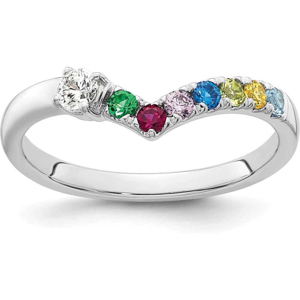 14K White Gold Birthstone and Diamond Semi-Mount Ring with 7 Vibrant Stones and Center Diamond - Customizable Design by Oro Pregiato