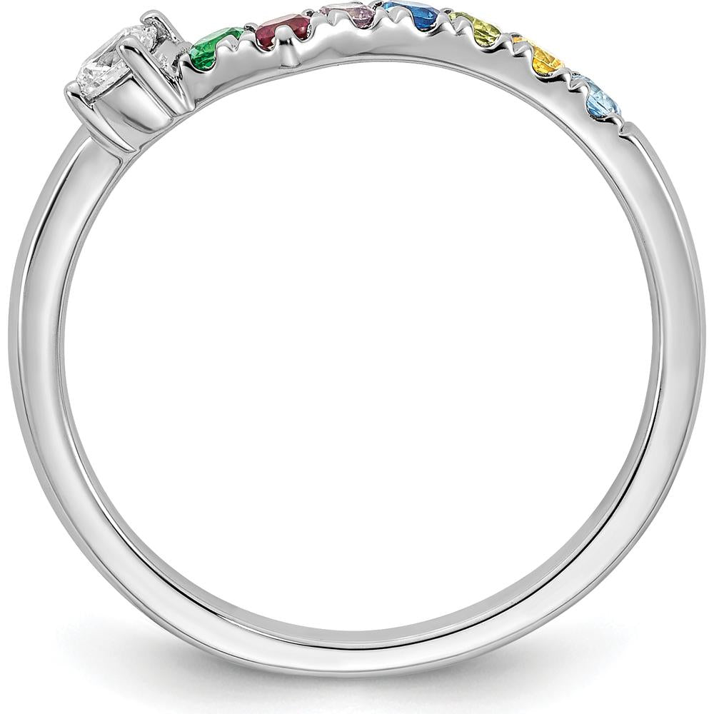 14K White Gold Birthstone and Diamond Semi-Mount Ring with 7 Vibrant Stones and Center Diamond - Customizable Design by Oro Pregiato