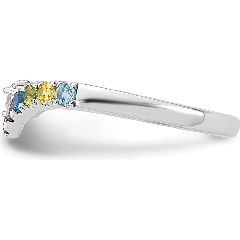 14K White Gold Birthstone and Diamond Semi-Mount Ring with 7 Vibrant Stones and Center Diamond - Customizable Design by Oro Pregiato