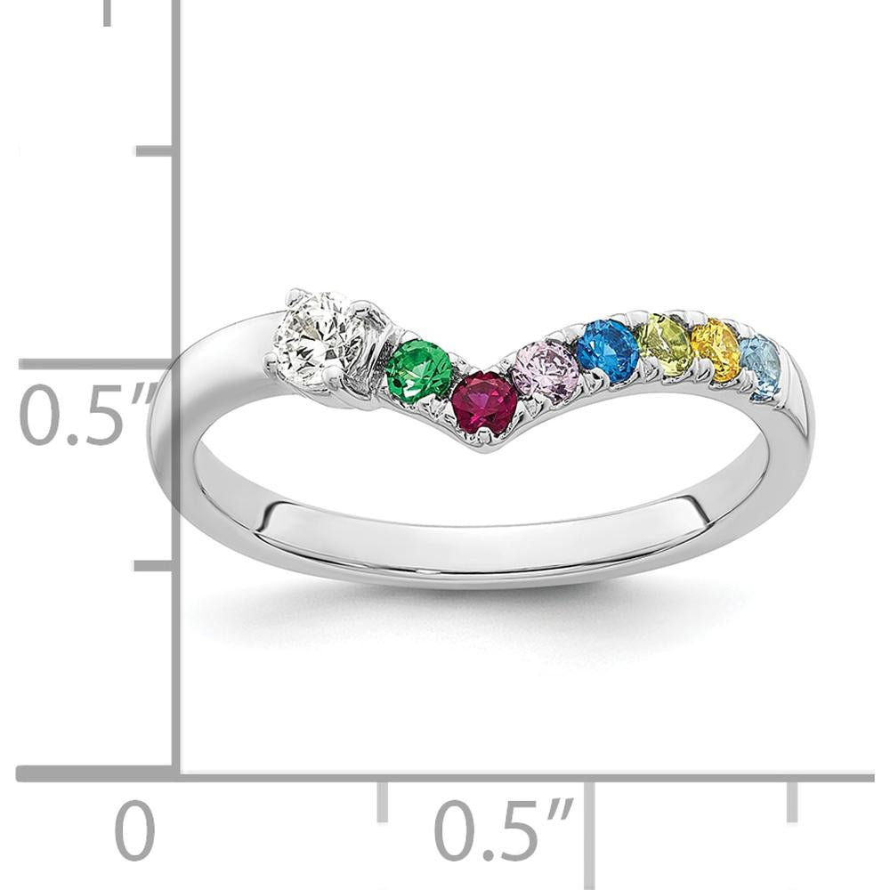 14K White Gold Birthstone and Diamond Semi-Mount Ring with 7 Vibrant Stones and Center Diamond - Customizable Design by Oro Pregiato