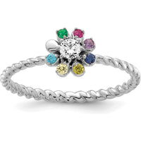 14K White Gold Birthstone Flower Mother's Ring with Diamond Semi-mount by Oro Pregiato