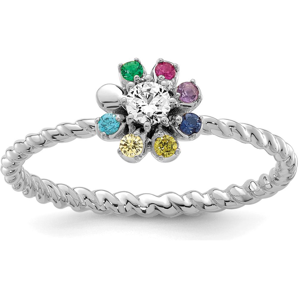 14K White Gold Birthstone Flower Mother's Ring with Diamond Semi-mount by Oro Pregiato