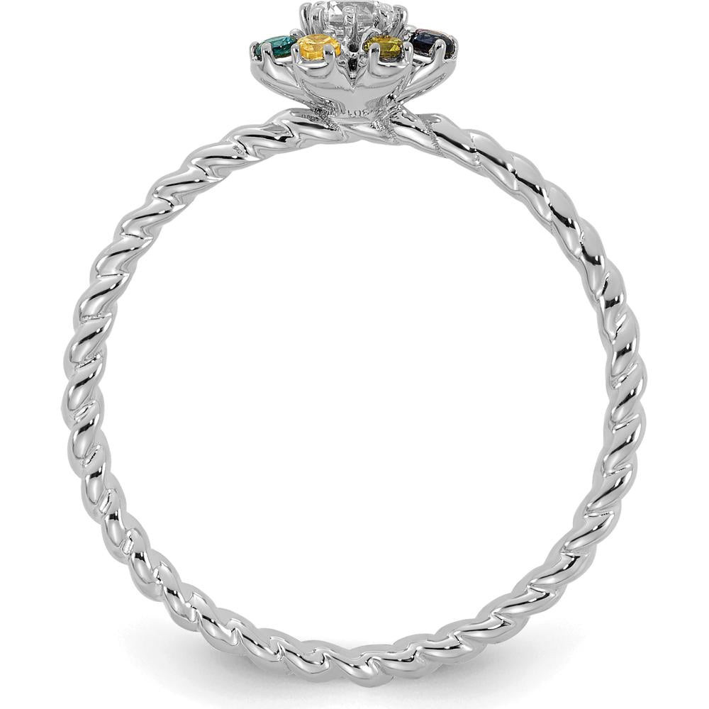 14K White Gold Birthstone Flower Mother's Ring with Diamond Semi-mount by Oro Pregiato