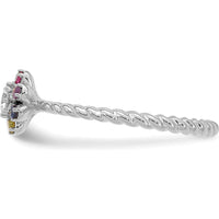 14K White Gold Birthstone Flower Mother's Ring with Diamond Semi-mount by Oro Pregiato