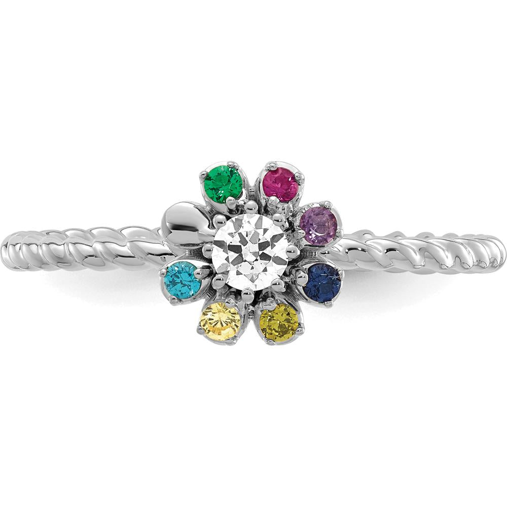 14K White Gold Birthstone Flower Mother's Ring with Diamond Semi-mount by Oro Pregiato