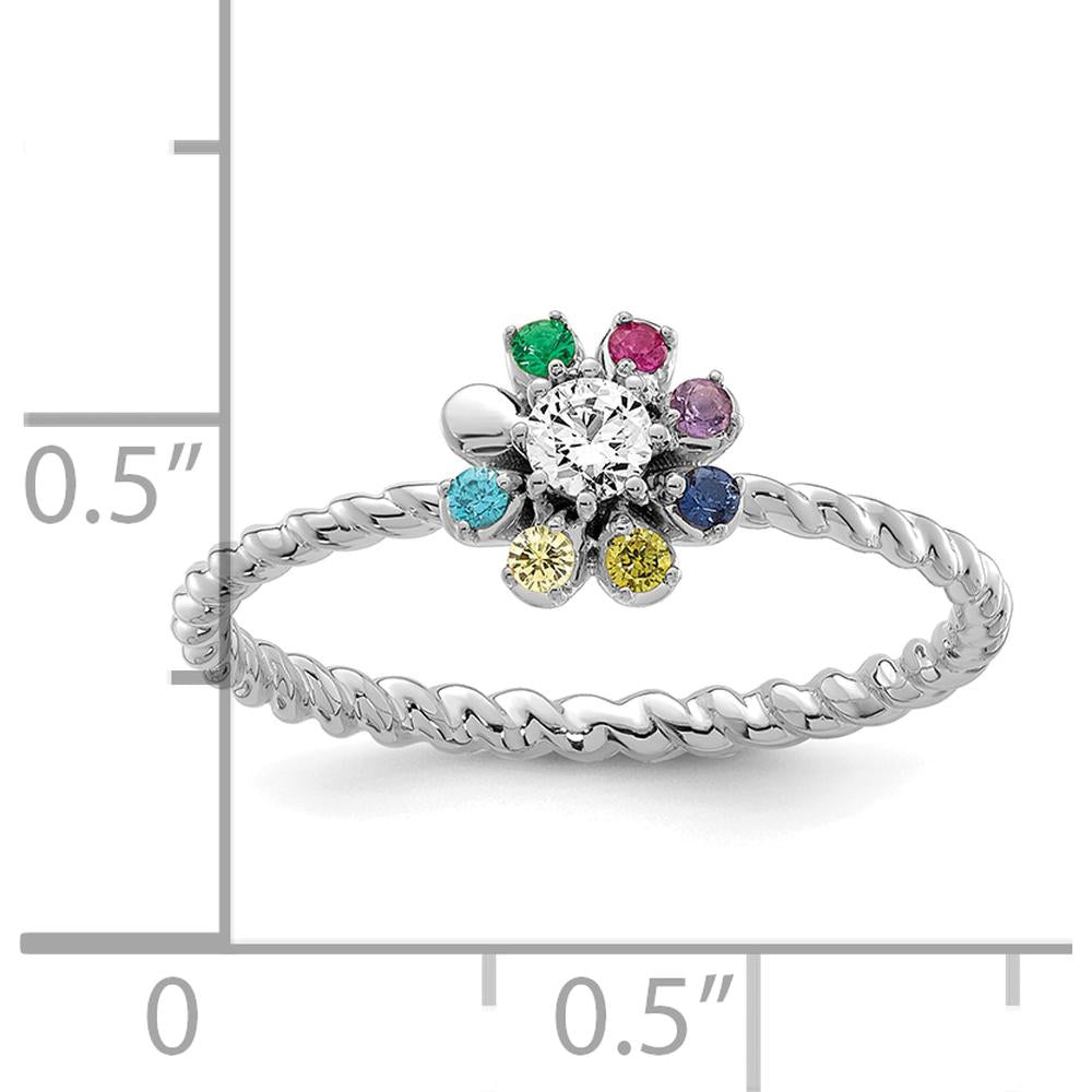 14K White Gold Birthstone Flower Mother's Ring with Diamond Semi-mount by Oro Pregiato