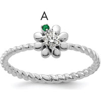 14K White Gold Birthstone Flower Ring with Diamond Accent - Personalized Mother's Ring by Oro Pregiato