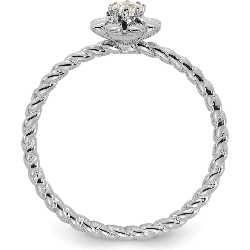 14K White Gold Birthstone Flower Ring with Diamond Accent - Personalized Mother's Ring by Oro Pregiato