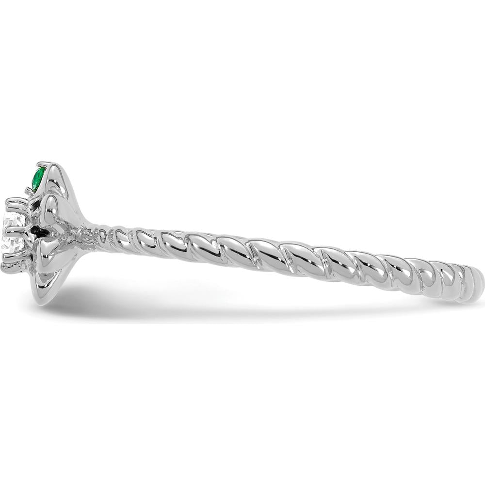 14K White Gold Birthstone Flower Ring with Diamond Accent - Personalized Mother's Ring by Oro Pregiato