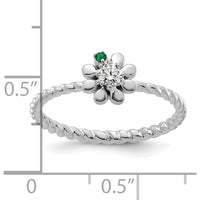14K White Gold Birthstone Flower Ring with Diamond Accent - Personalized Mother's Ring by Oro Pregiato