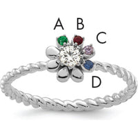 14K White Gold Birthstone Flower Ring with Diamond Center and Customizable Stones - Perfect for Mother's Day by Oro Pregiato